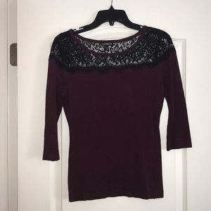 Maroon & Black Lace Top